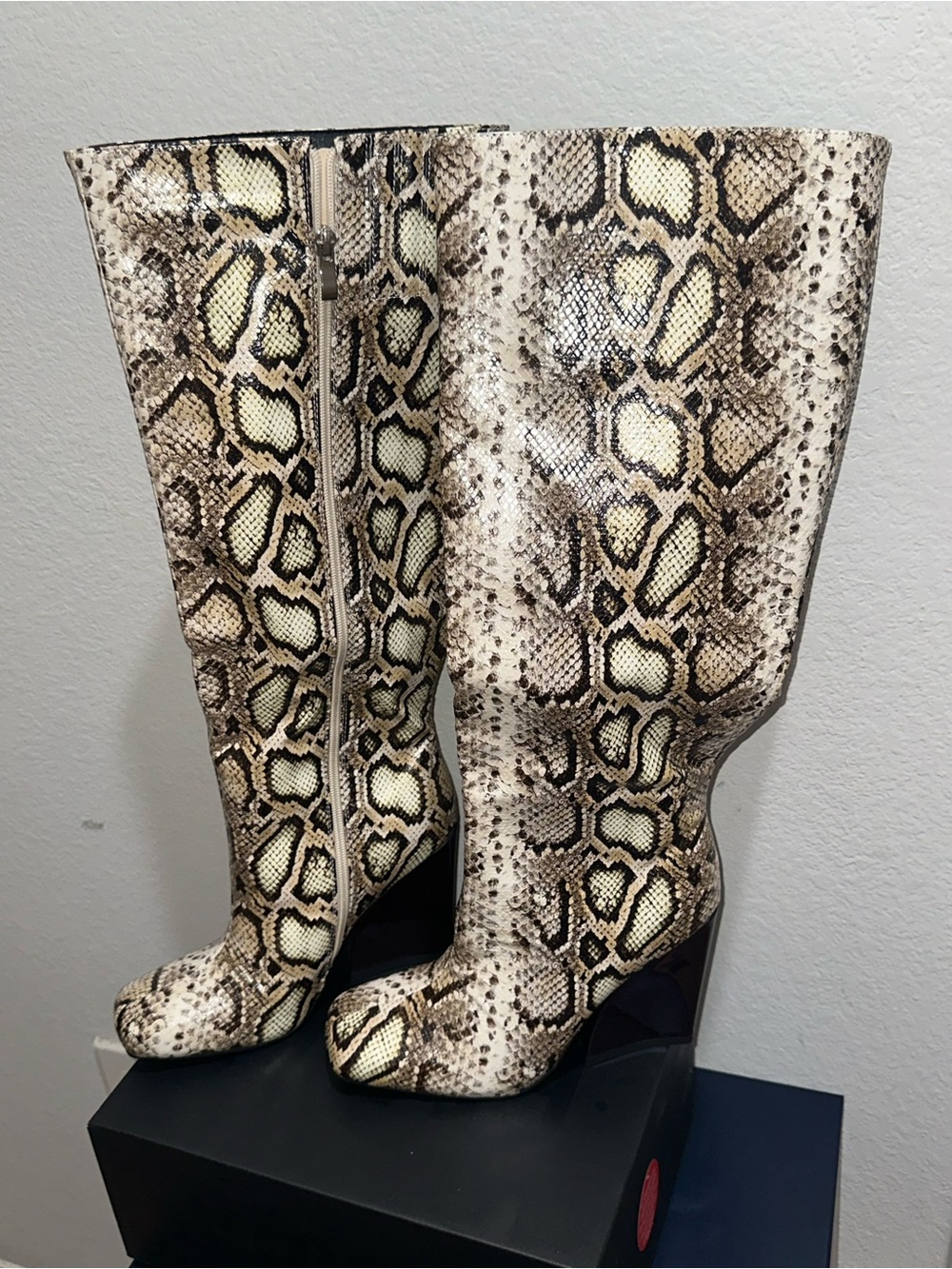Azalea Wang Python-Print Knee-High Fashion Boots